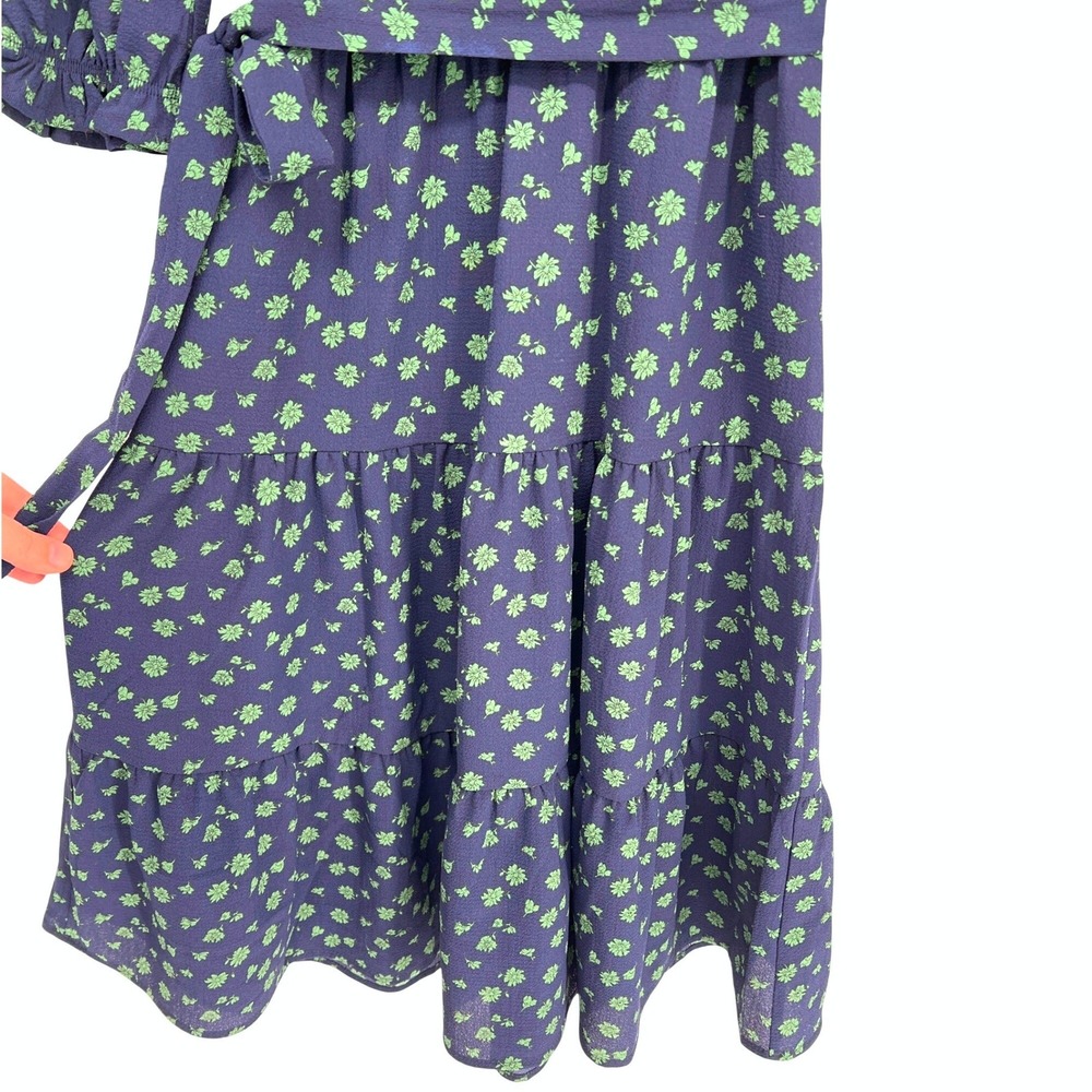 Monteau Los Angeles Navy Green Floral Tiered Midi Dress Small Cottagecore Brunch - Picture 4 of 10